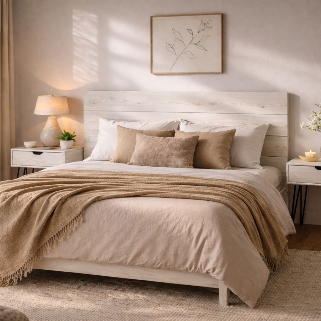 Cabecero Madera Listones Blanco Flop