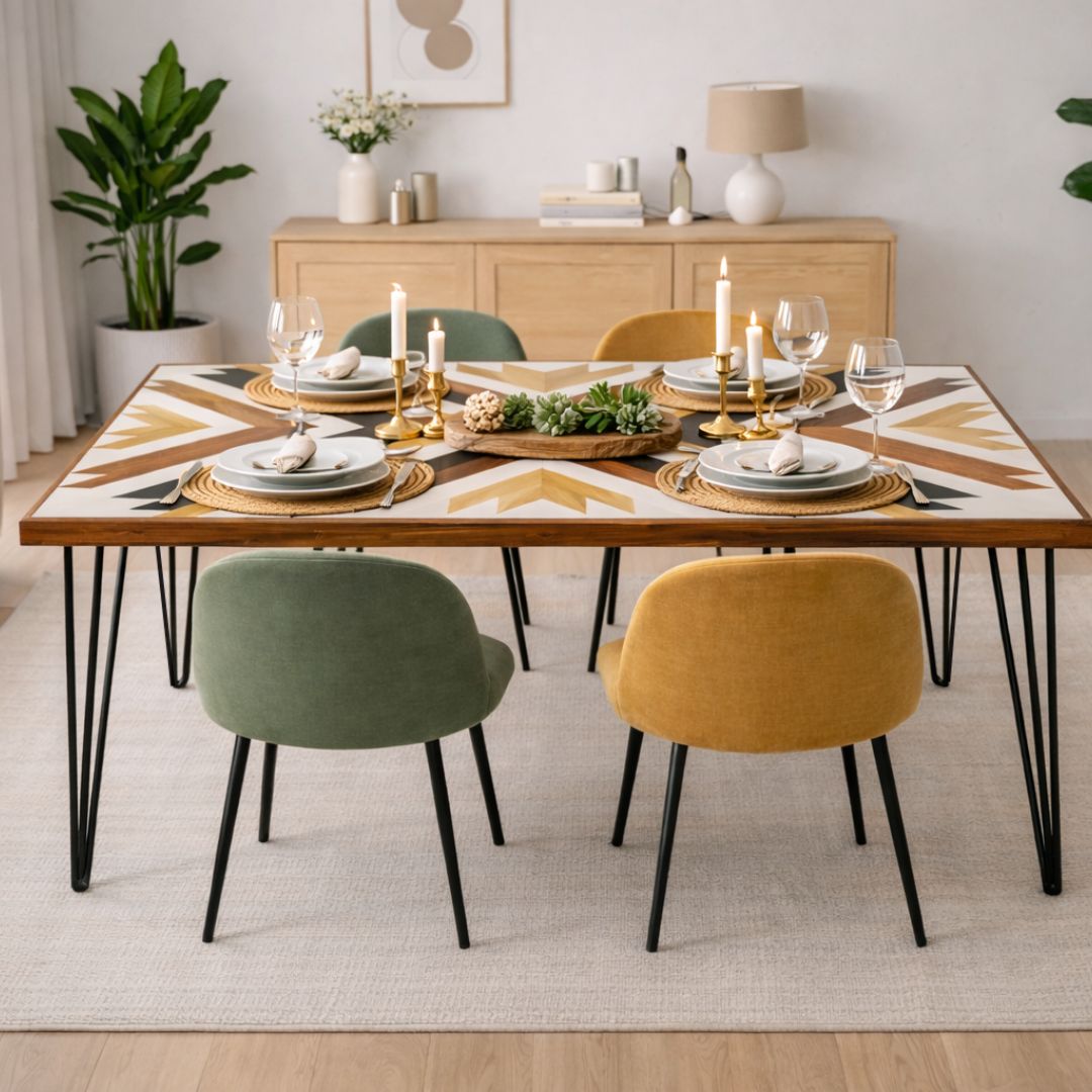 Mesa Geometrica Madera Set