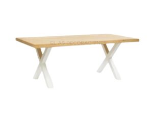 Mesa Comedor Madera y Patas en X blancas