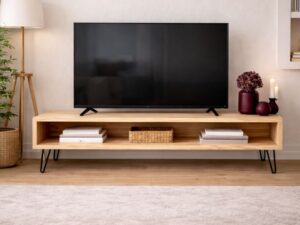 Mueble TV Madera natural Mueble Televisión de Madera Maciza Dealer_patas hierro