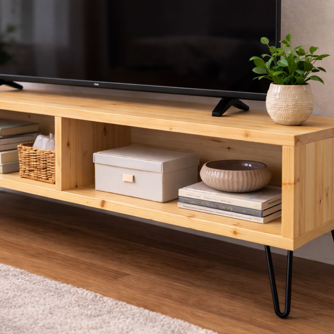 Mueble Televisión de Madera Maciza Dealer_patas hierro