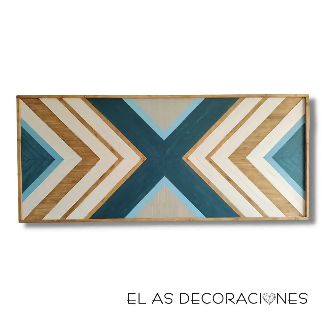 cabecero geométrico de madera maciza Blue