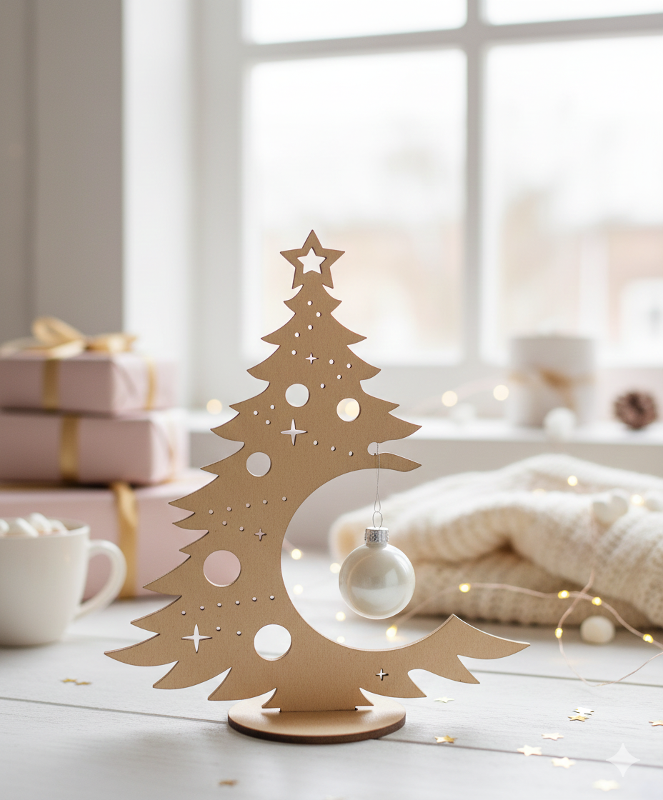 Arbolito navidad dorado con bola colgante blanco perla