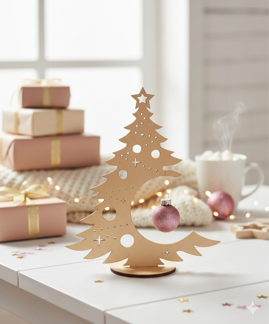 Arbolito navidad dorado con bola colgante rosa glitter