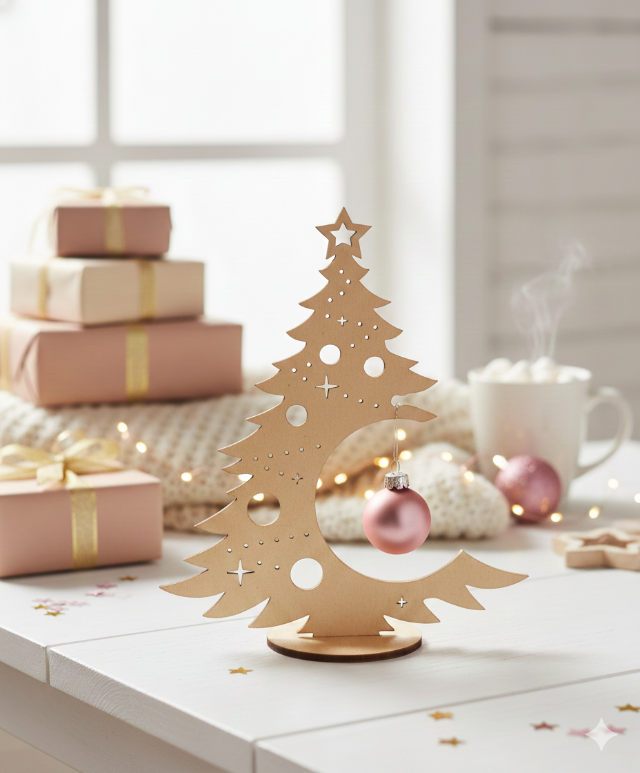 Arbolito navidad dorado con bola colgante_rosa