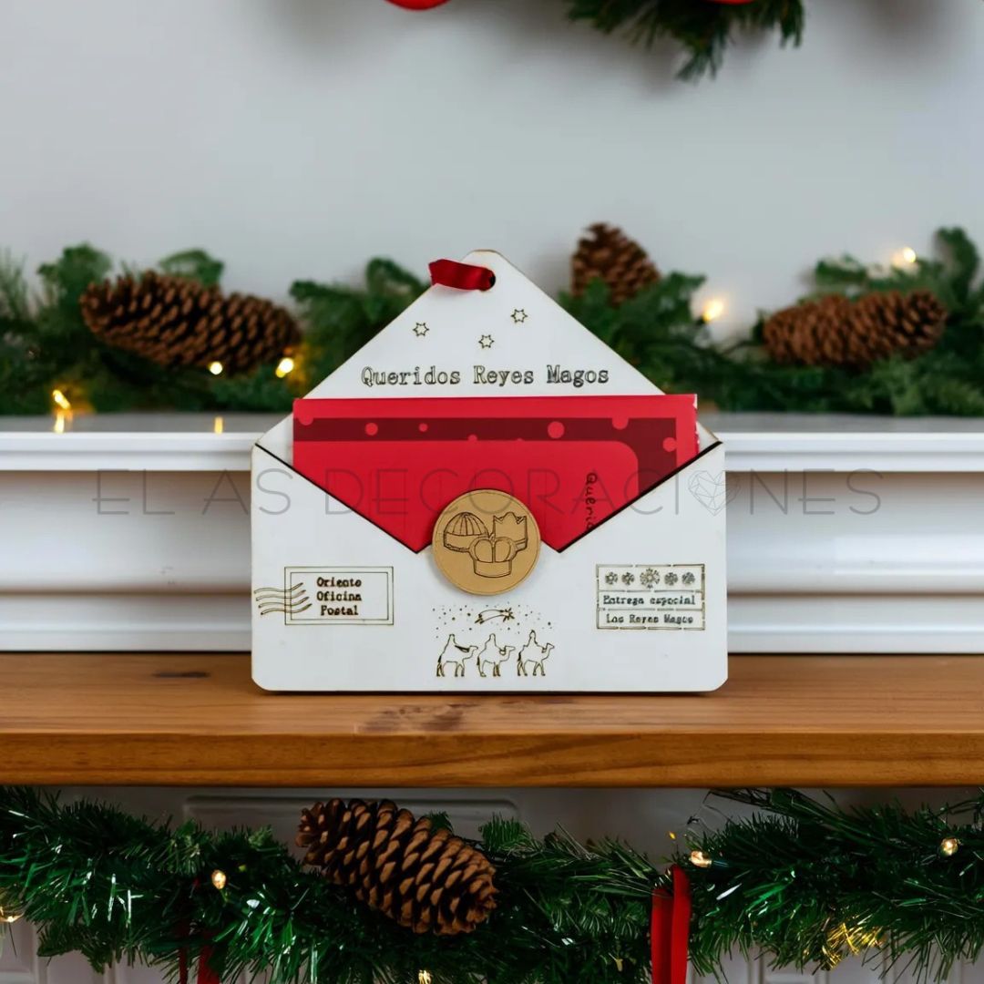 Sobre de Navidad de madera para carta Reyes Magos