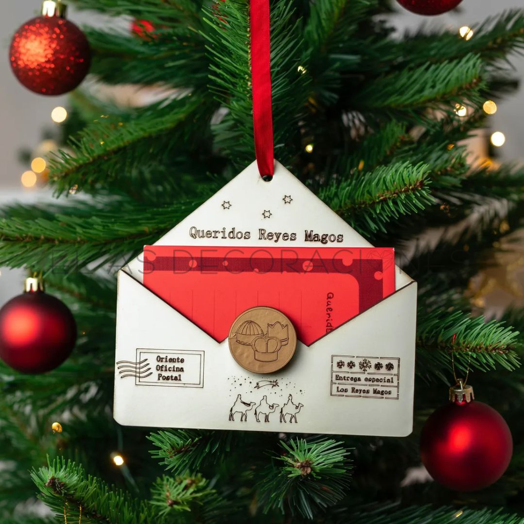 Sobre de Navidad de madera para carta Reyes Magos