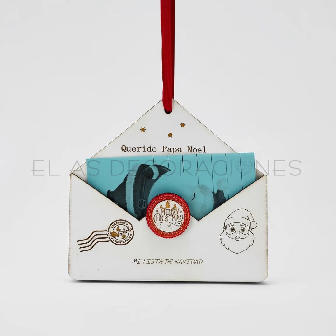 Sobre de Navidad de madera para cartas Papá Noel