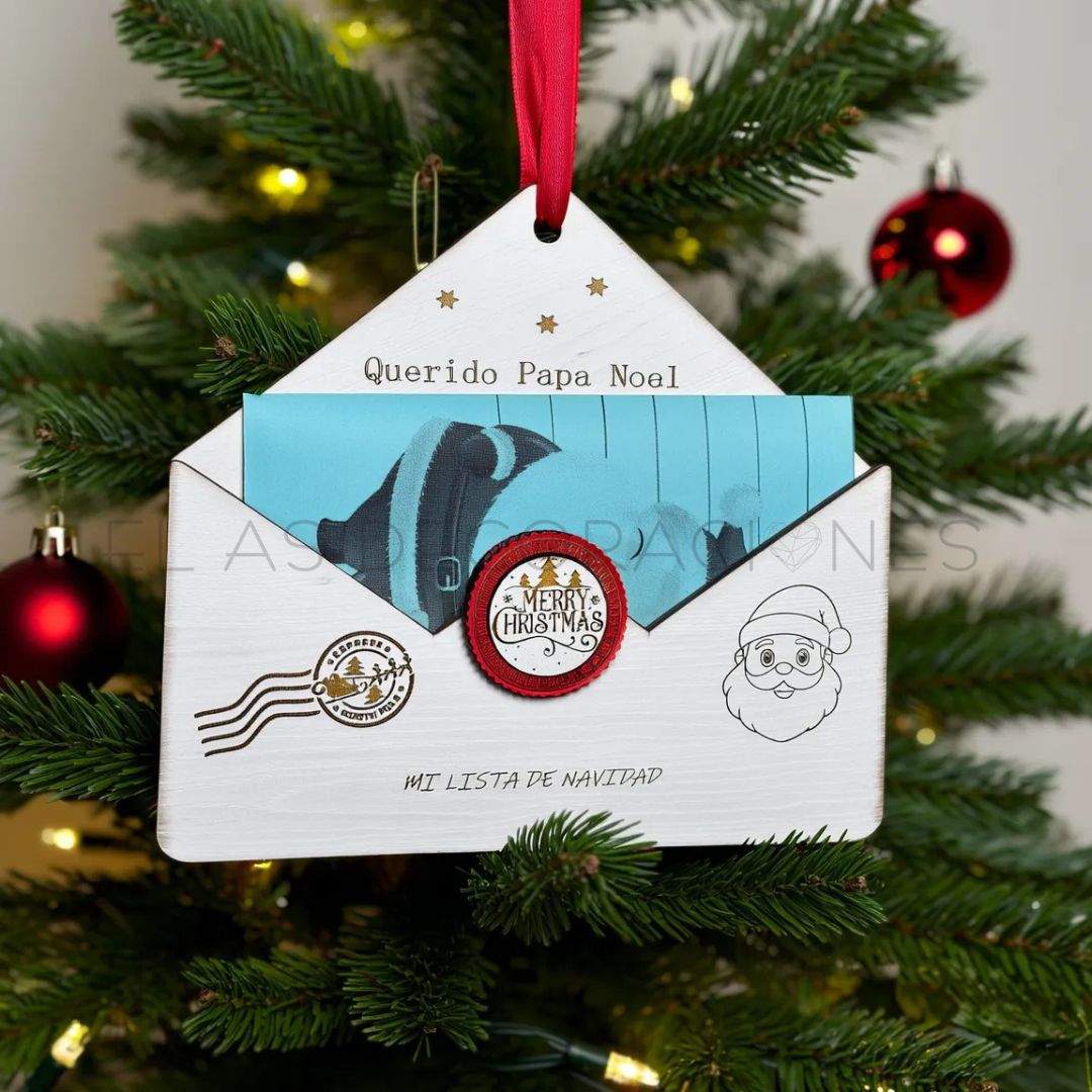 Sobre de Navidad de madera para cartas Papá Noel
