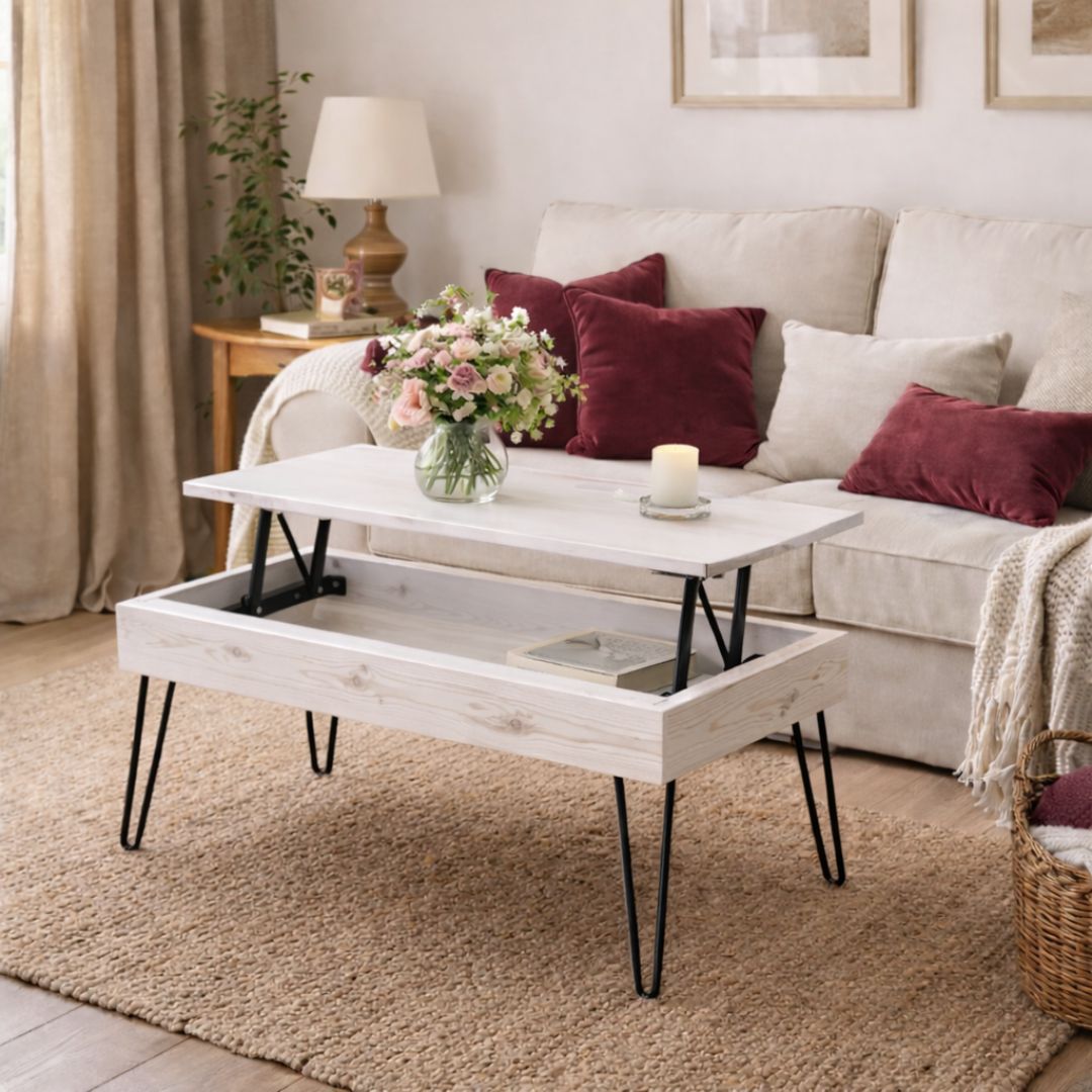 Mesa Elevable de Centro de Madera Blanca Dealer