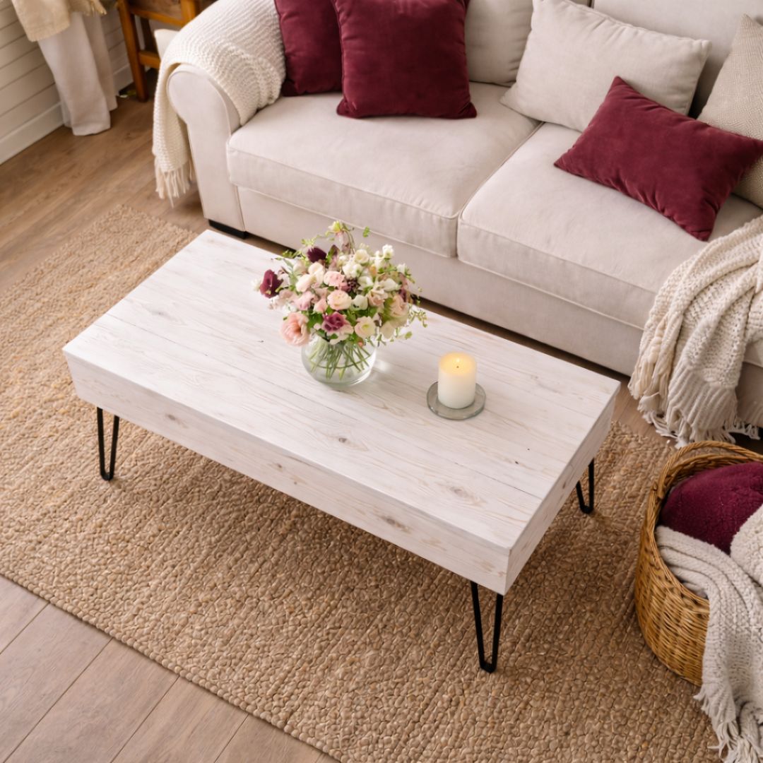 Mesa Elevable de Centro de Madera Blanca Dealer