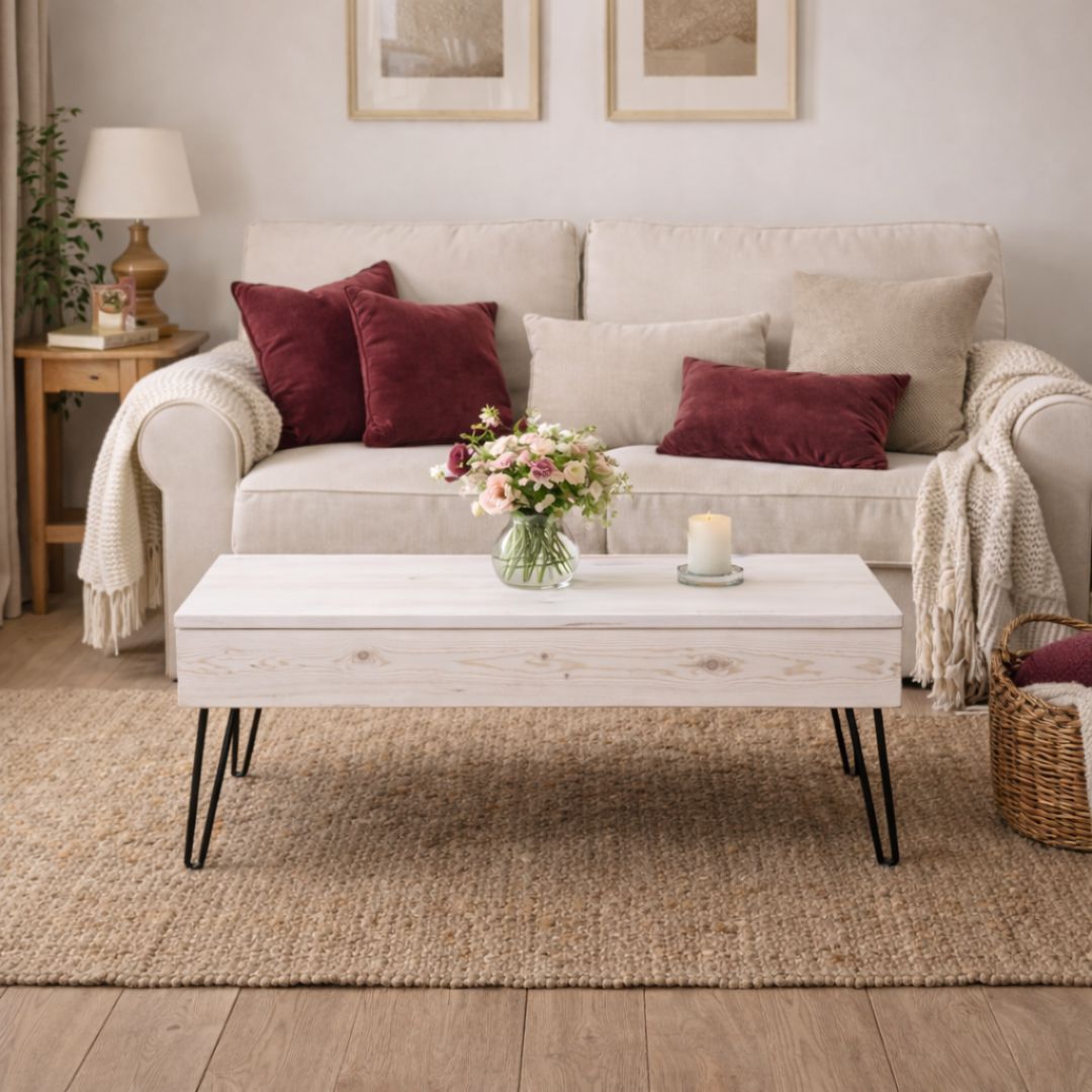 Mesa Elevable de Centro de Madera Blanca Dealer