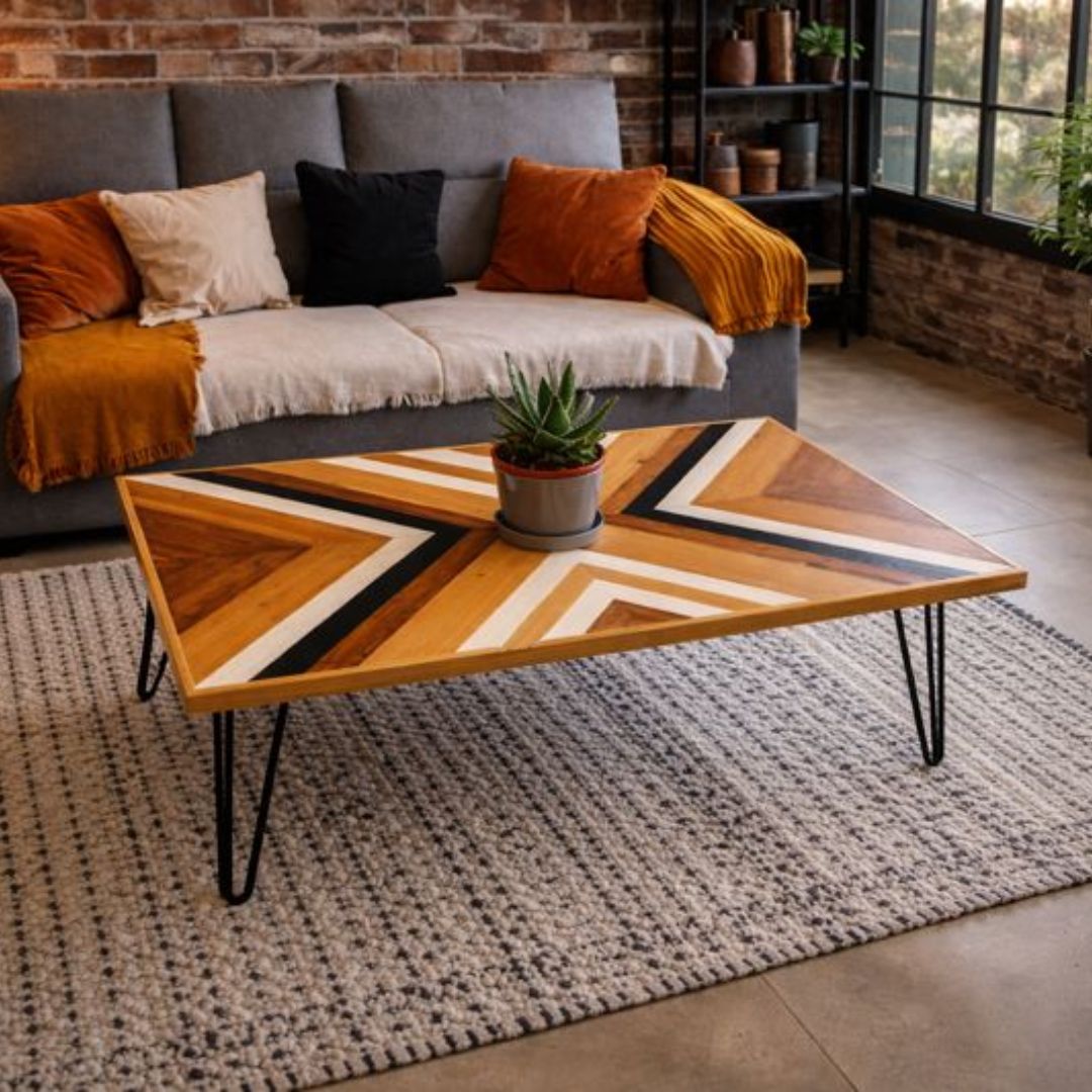 Mesa Geométrica de Centro Brown patas horquilla