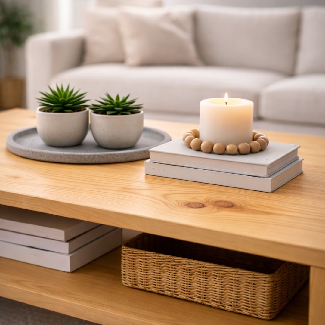Mesa de Centro de Madera Maciza Estilo Industrial Pino Natural