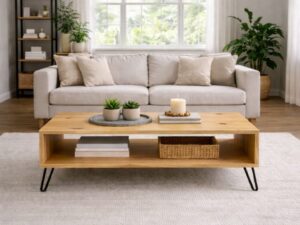 Mesa de Centro de Madera Maciza Estilo Industrial Pino Natural