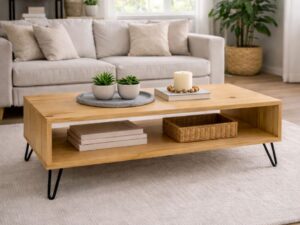 Mesa de Centro de Madera Maciza Estilo Industrial Pino Natural