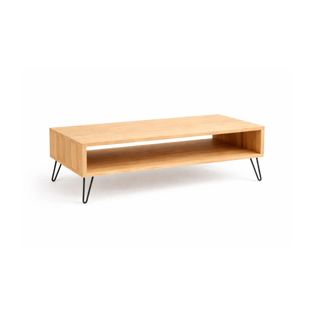 Mesa de Centro de Madera Maciza Estilo Industrial Pino Natural
