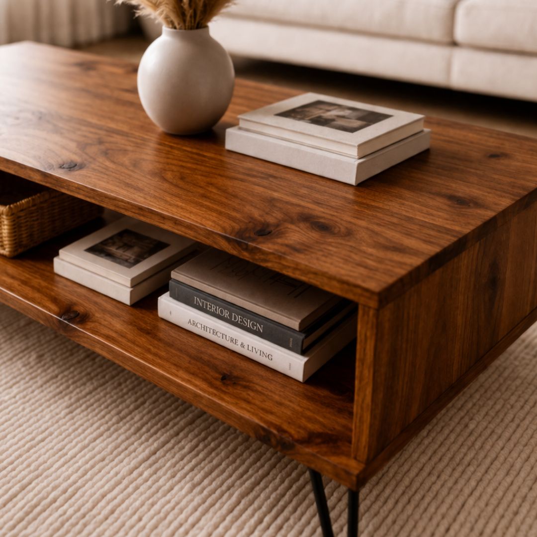 Mesa de Centro de Madera Maciza Industrial Nogal