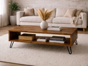 Mesa de Centro de Madera Maciza Industrial Nogal