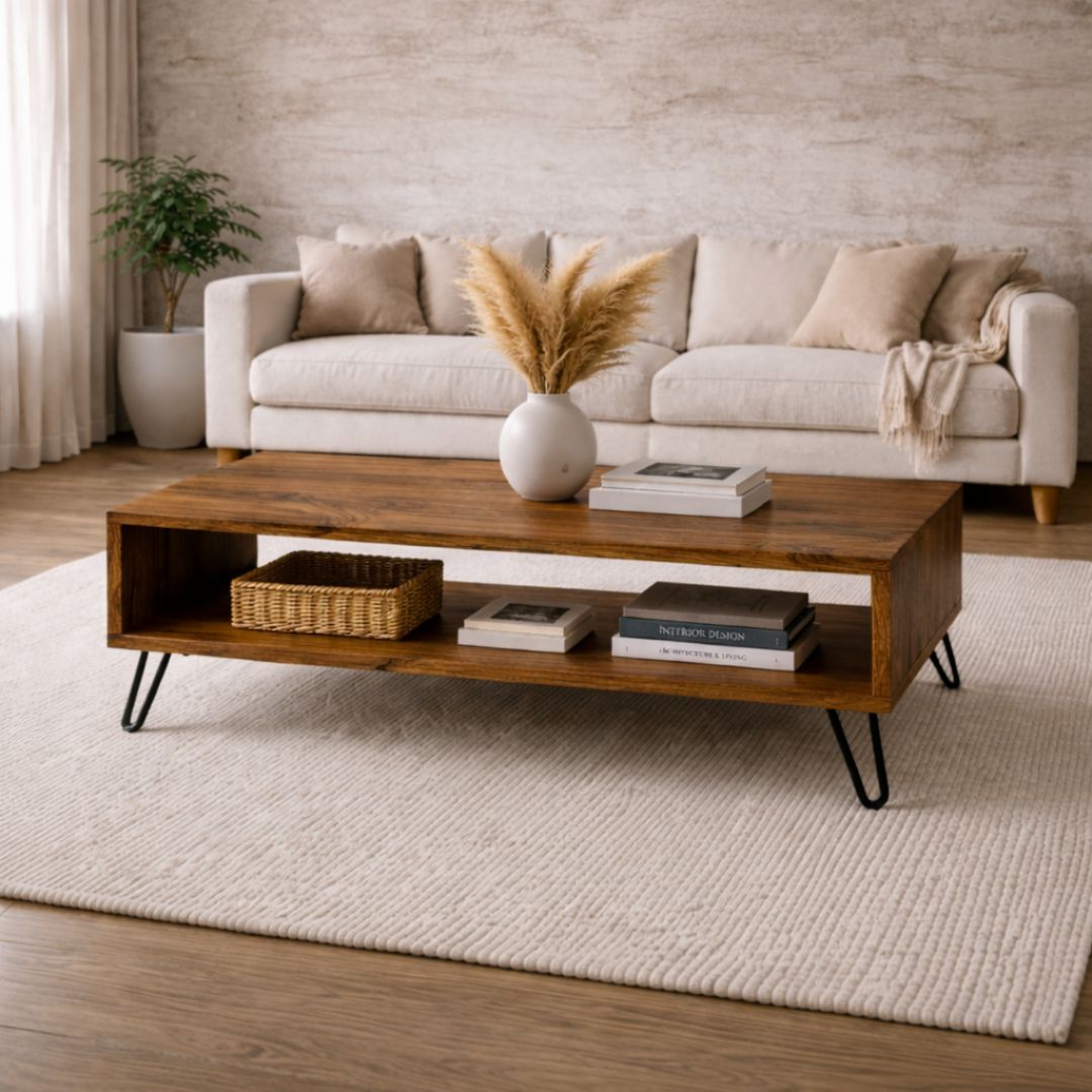 Mesa de Centro de Madera Maciza Industrial Nogal