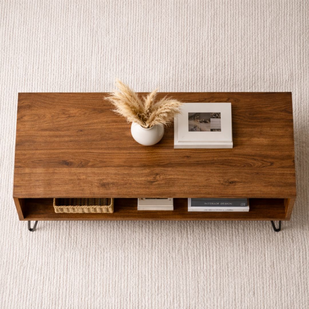 Mesa de Centro de Madera Maciza Industrial Nogal