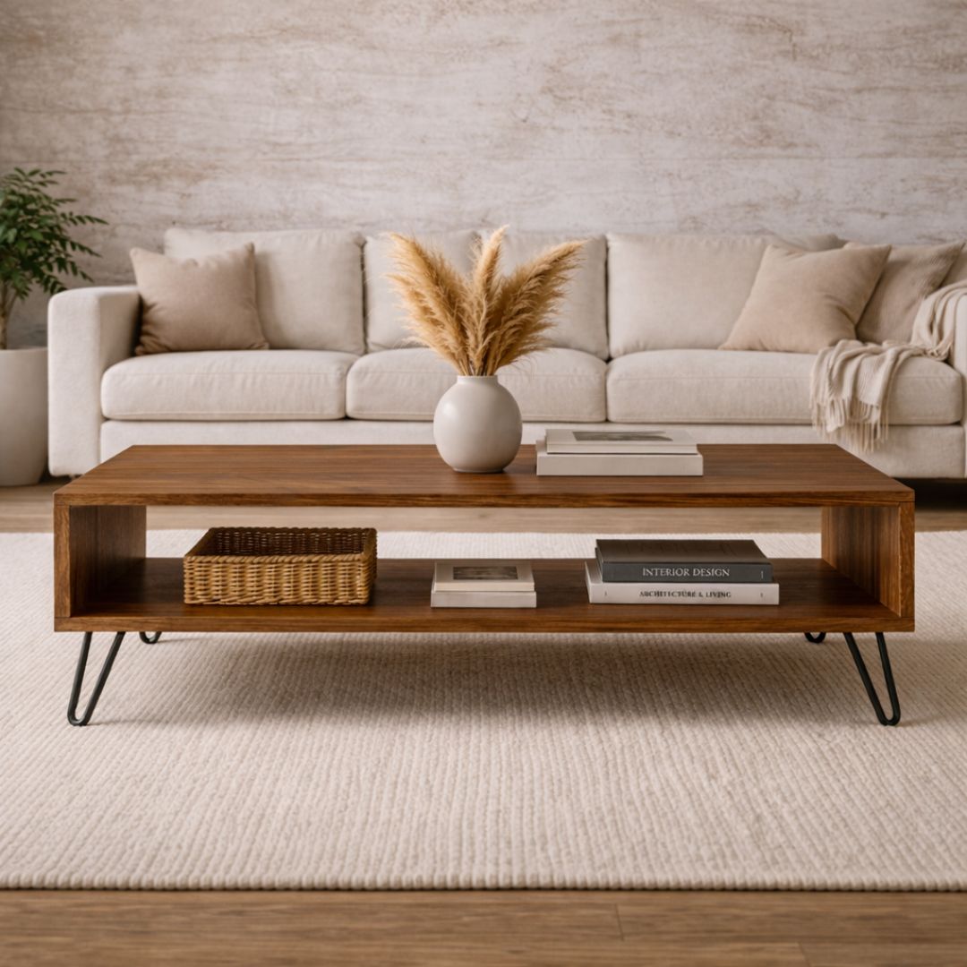 Mesa de Centro de Madera Maciza Industrial Nogal