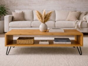 Mesa de Centro de Madera Maciza Industrial Tono Miel