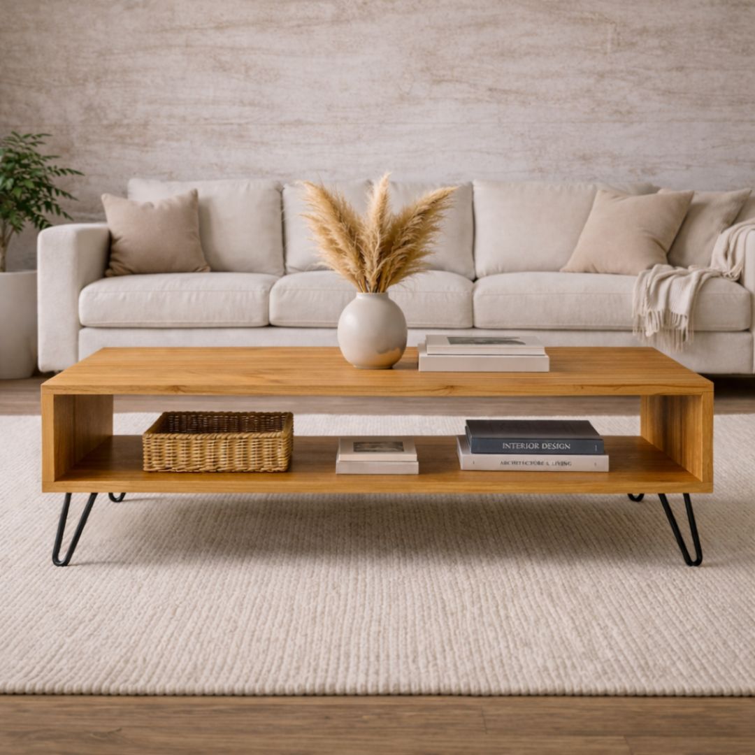 Mesa de Centro de Madera Maciza Industrial Tono Miel
