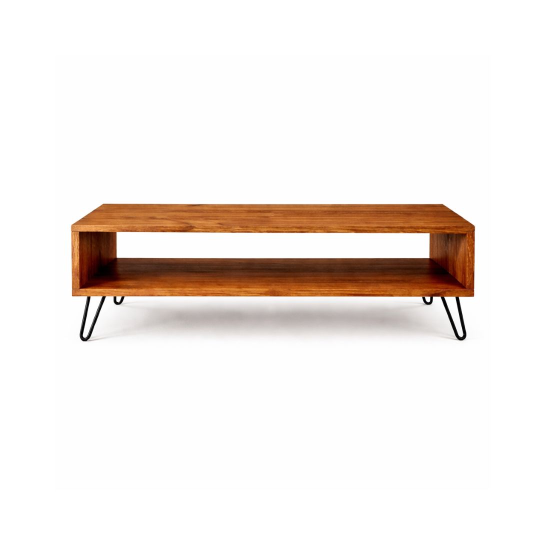 Mesa de Centro de Madera Maciza Industrial Tono Miel