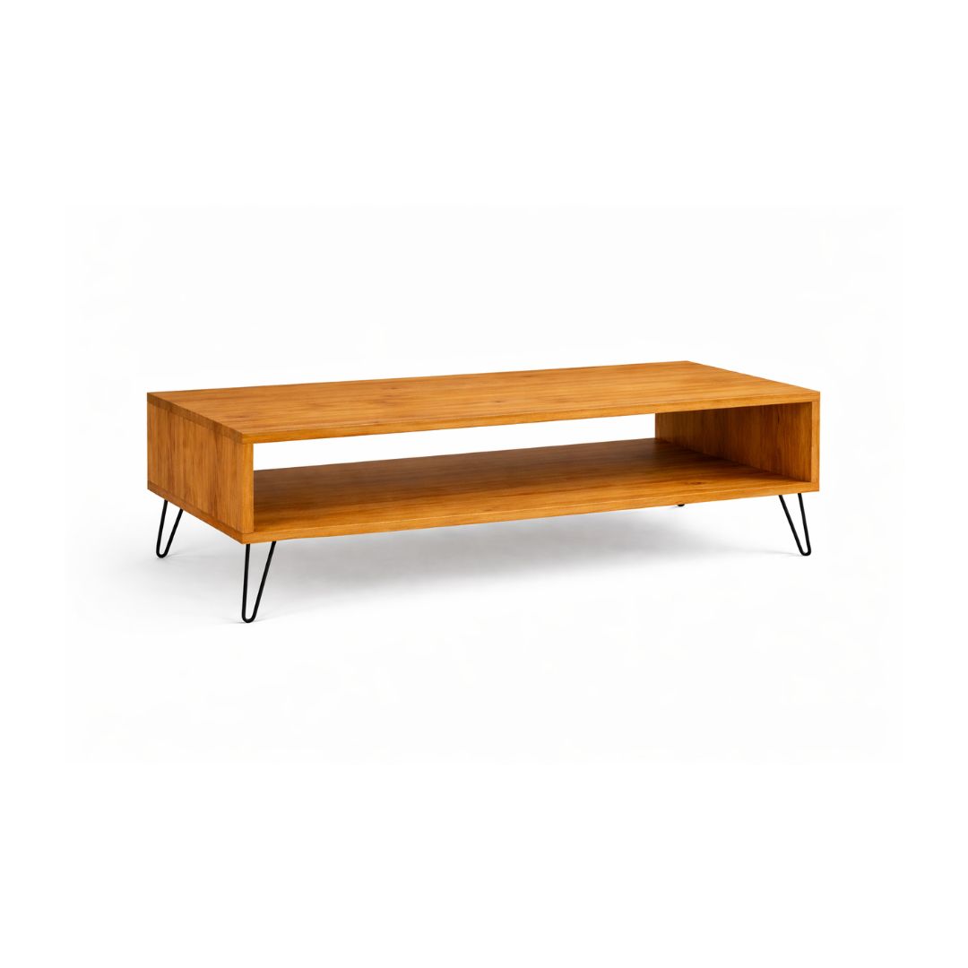 Mesa de Centro de Madera Maciza Industrial Tono Miel