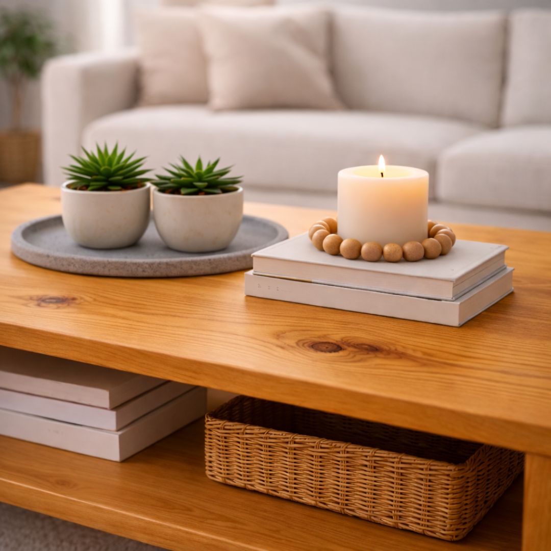 Mesa de Centro de Madera Maciza Industrial Tono Miel