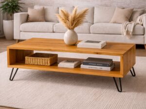 Mesa de Centro de Madera Maciza Industrial Tono Miel