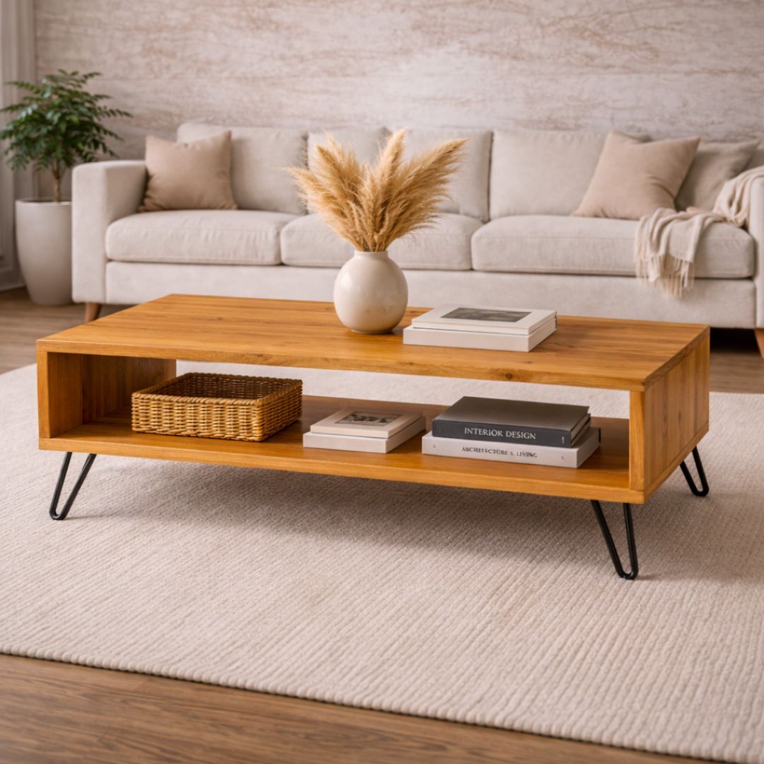 Mesa de Centro de Madera Maciza Industrial Tono Miel