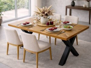 Mesa de Comedor de Madera Maciza Equity Patas Negras
