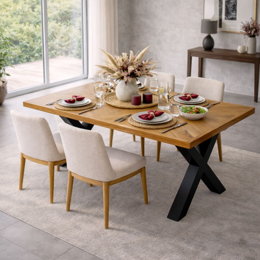 Mesa de Comedor de Madera Maciza Equity Patas Negras