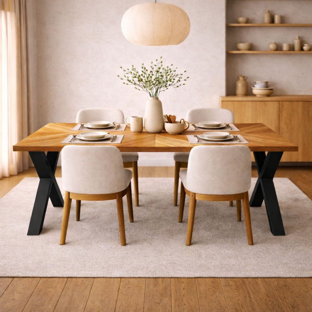 Mesa de Comedor de Madera Maciza Equity Patas Negras