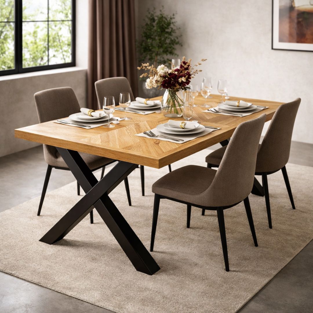 Mesa de Comedor de Madera Maciza Equity Patas Negras