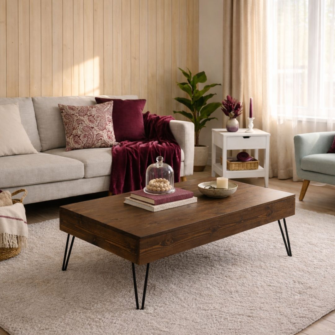 Mesa Elevable Centro de Madera Nogal