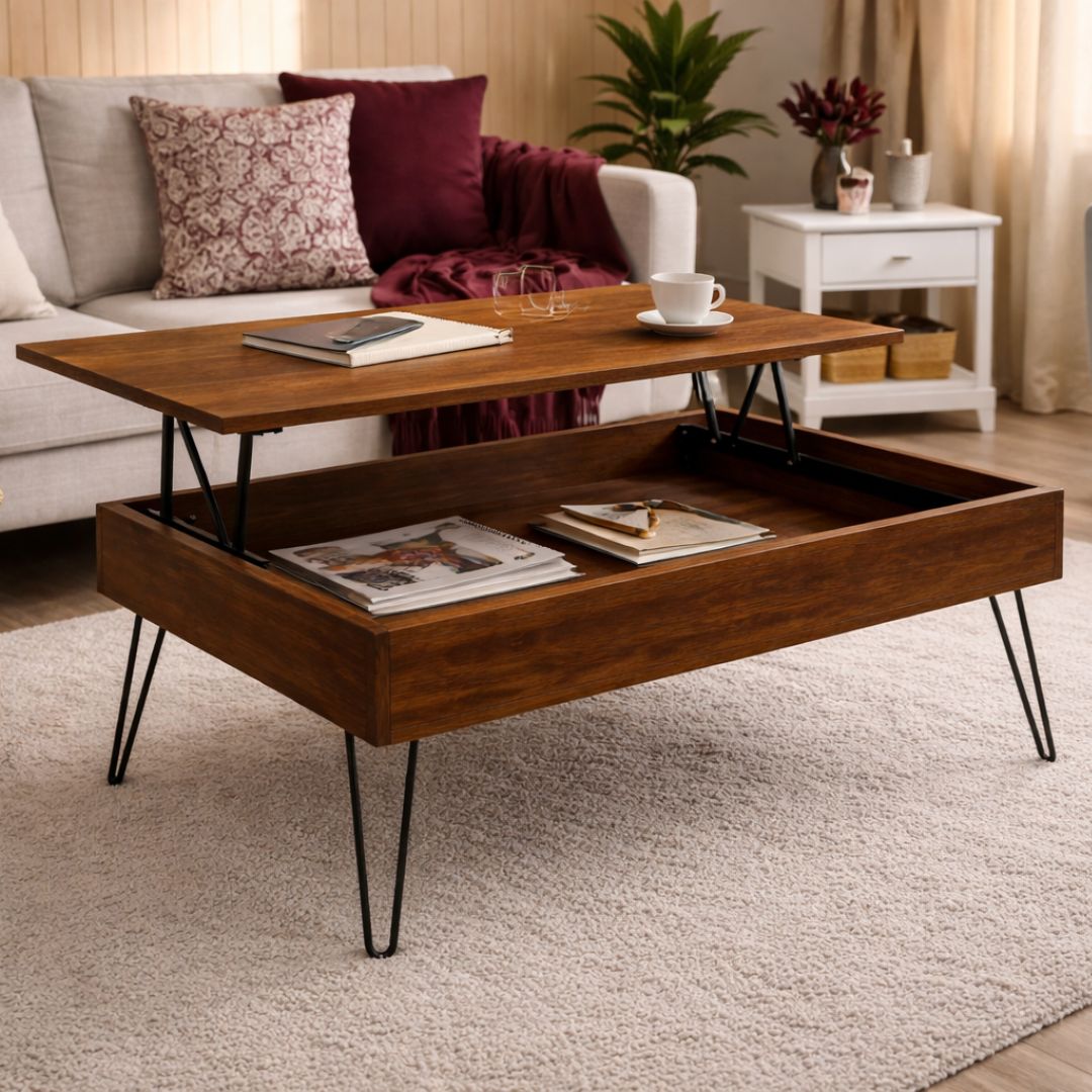 Mesa Elevable Centro de Madera Nogal