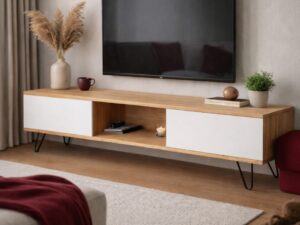 Mueble TV Madera Maciza Pino con puertas blancas
