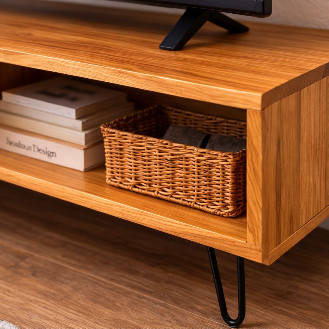 Mueble TV madera maciza Tono Miel y Blanco