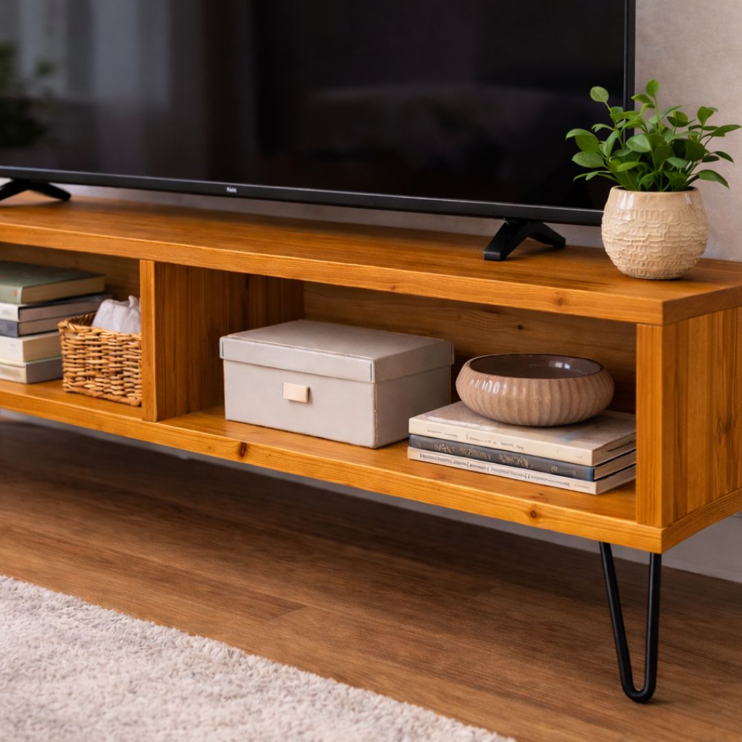 Mueble Tv Madera Maciza Pino Tono Miel