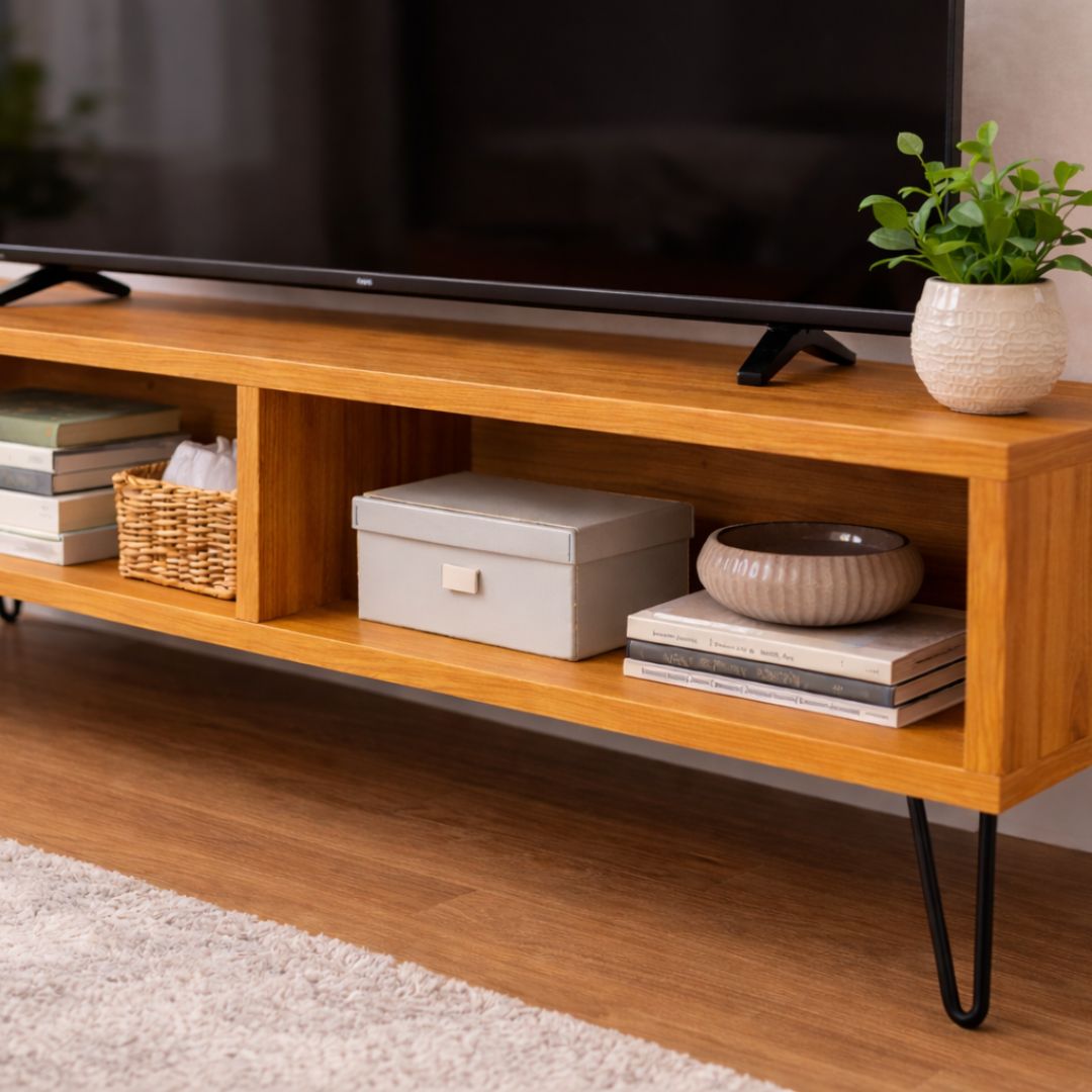 Mueble Tv Madera Maciza Pino Tono Miel