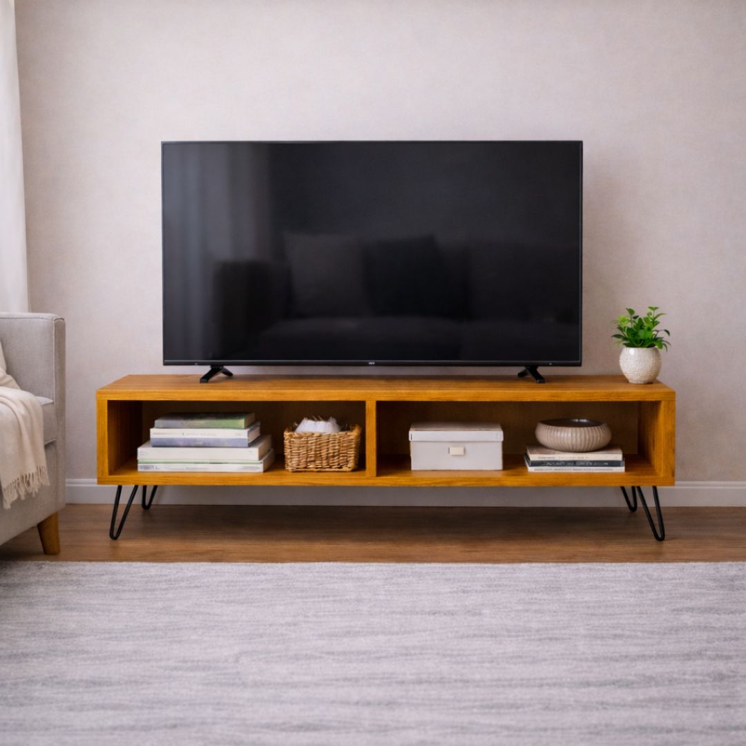 Mueble Tv Madera Maciza Pino Tono Miel
