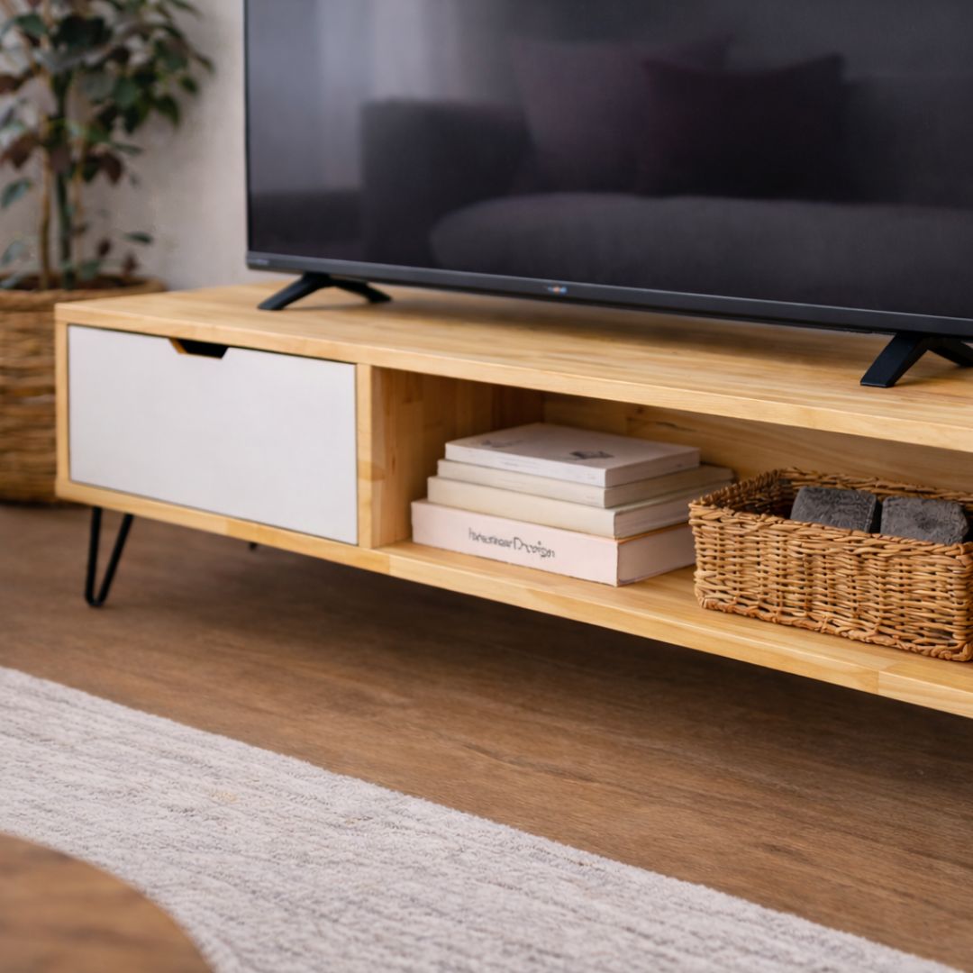 Mueble Tv blanco y madera