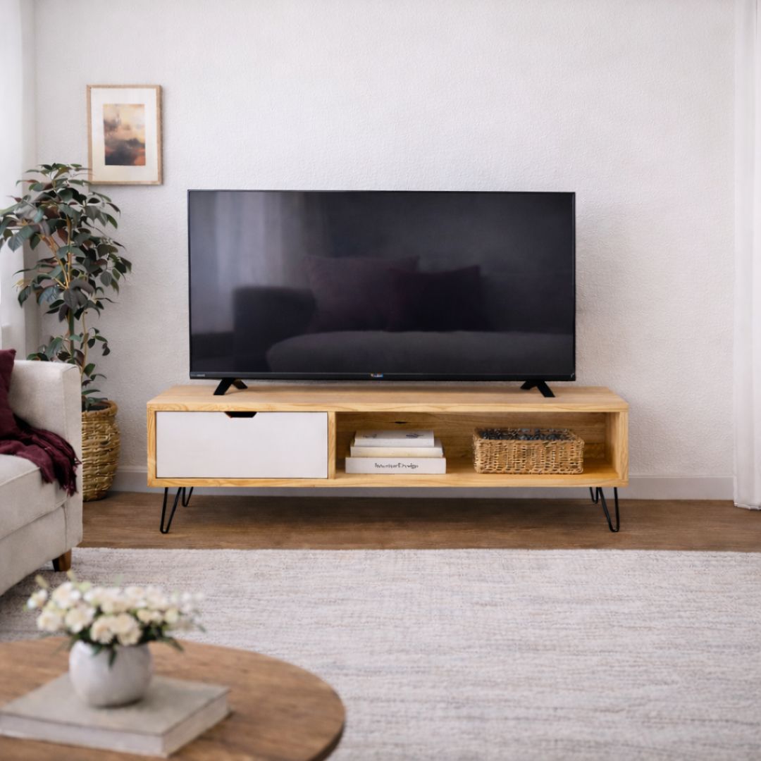 Mueble Tv blanco y madera
