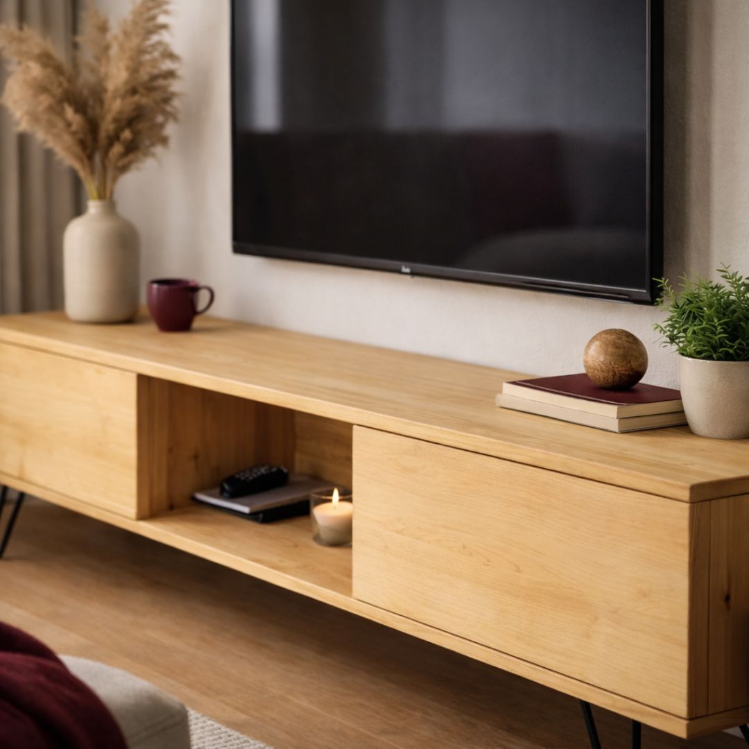 mueble tv madera maciza pino compartimentos
