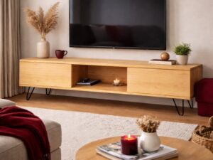 mueble tv madera maciza pino compartimentos
