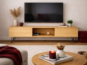 mueble tv madera maciza pino compartimentos