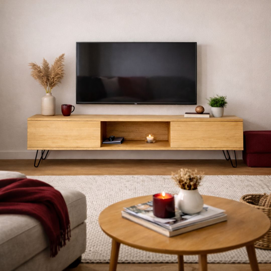 mueble tv madera maciza pino compartimentos